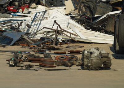 Iron metal car scraps on the ground